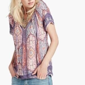 Lucky Brand Tapestry Scarf Print Top Womens Size 3X Pastel Boho Peasant Blouse
